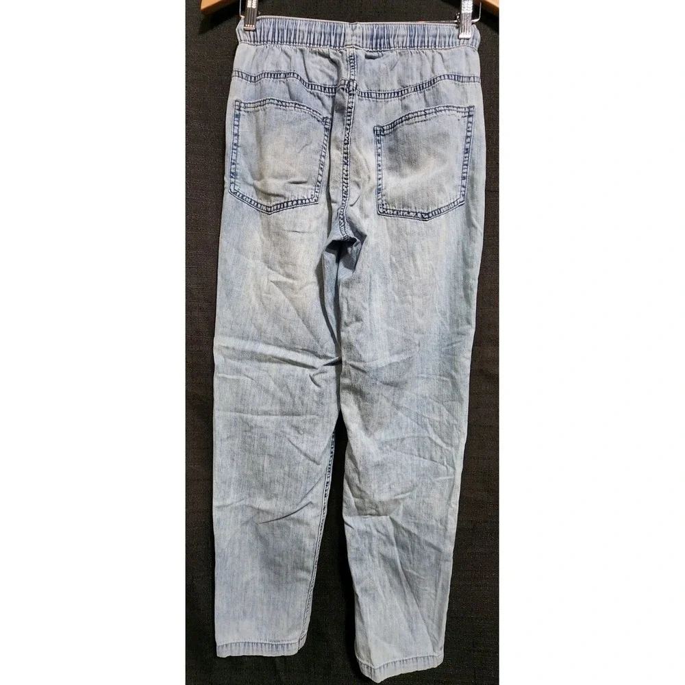 Aerie AE Super High-Waisted Cargo Denim Jogger Light Blue XS Drawstring Casual‎